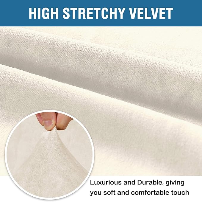 H.VERSAILTEX Stretch Sofa Covers Large Couch Covers Sofa Slipcovers Furniture Protector Soft with Non Slip Elastic Bottom, Feature Thick Comfy Rich Velour (XL Sofa, Ivory)