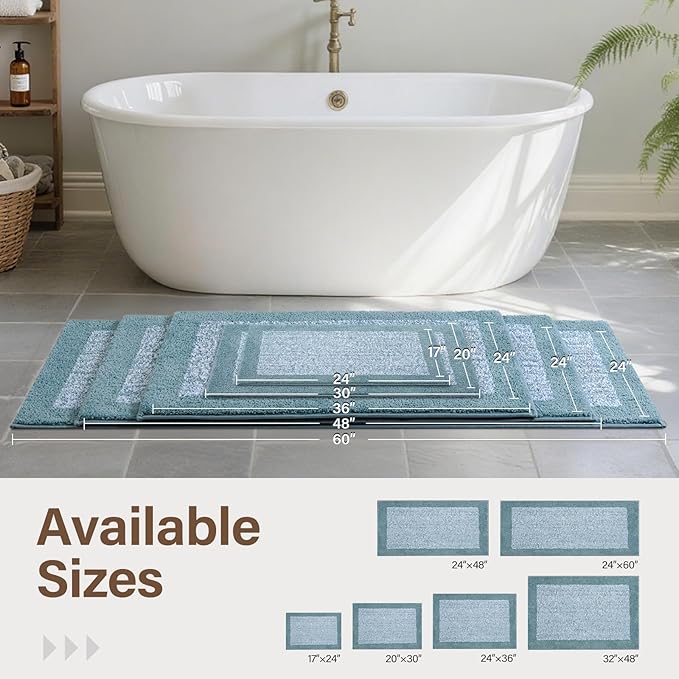 48x32 Large Bathroom Rugs Washable Non Slip, Dusty Blue Bath Mat for Bathroom Floor Tub, Soft Absorbent Quick Dry Mats for Shower, Bathtub,Home Decor