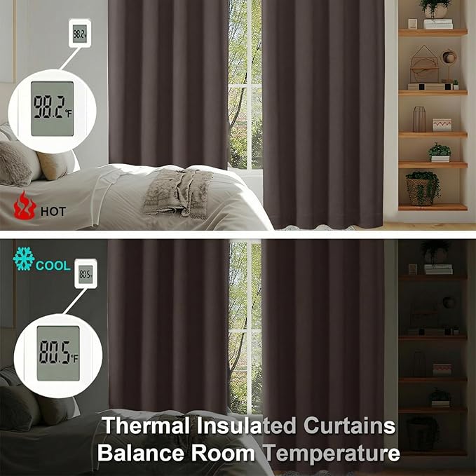 Simplebrand Ava Chocolate Blackout Curtains for Bedroom 84 Inch Length 2 Panels Set, Solid Thermal Insulated Privacy Nursery Window Treatment Curtains Blackout Drapes, W40 x L84 Inch, Chocolate