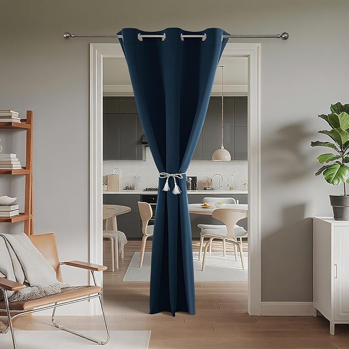 Joydeco Blackout Door Curtain for Doorway Privacy 84 Inches Long, Grommet Closet Curtain for Open Closet, Room Divider for Bedroom Living Room (Navy Blue, 52Wx84L, 1 Panel)