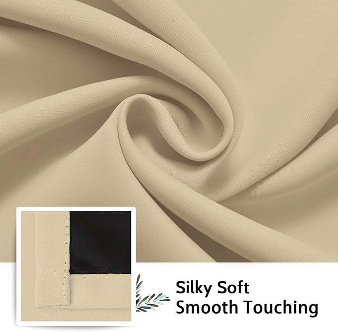 SimpleHome 100% Blackout Curtains for Bedroom,Thermal Insulated Grommet Window Drapes Room Darkening Beige Curtains for Living Room with Black Back,52 x 63 Inch,2 Panels
