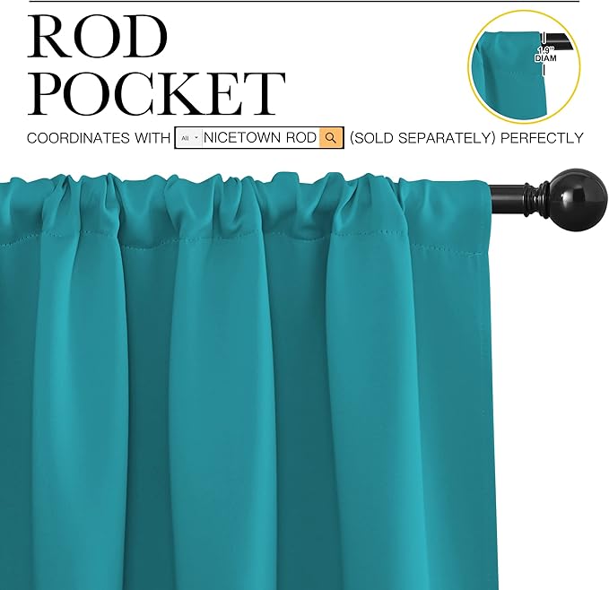 NICETOWN Blackout Curtains for Bedroom, Blackout Curtain Panels, Peacock Blue, 1 Pair, 70 by 63-inch, Window Treatment Energy Saving Thermal Insulated Solid Rod Pocket Blackout Drapes/Draperies