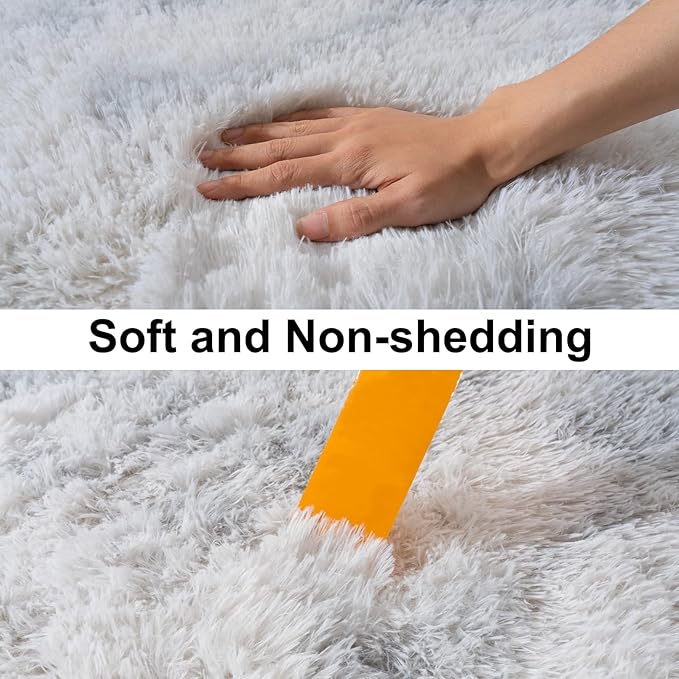 Ultra Soft Runner Rugs for Bedroom Hallways with Upgraded Non-Slip Rubber Backing & Thick Memory Sponge, 2 Packs 2x6 Feet Fluffy Shag Throw Area Rug for Bedside Dorm Tie-dye Light Grey