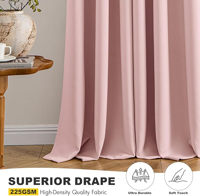 MIULEE Baby Pink Blackout Curtains - Bedroom Window Treatment Curtains Thermal Insulated Room Darkening Drapes for Living Room Kitchen Grommet Top Light Blocking Drapery, 40 x 54 Inches Long, 2 Panels