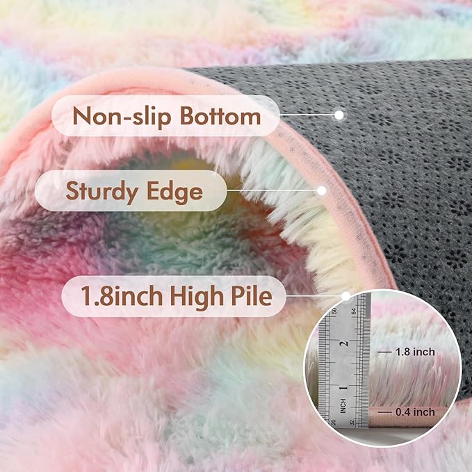 6x9 Ft Large Shag Kids Colorful Rug for Living Room, Ultra Soft Fluffy Furry Area Rugs for Nursery Bedroom Indoor Floor, Girls Aesthetic Carpet Home Decor (Rainbow)