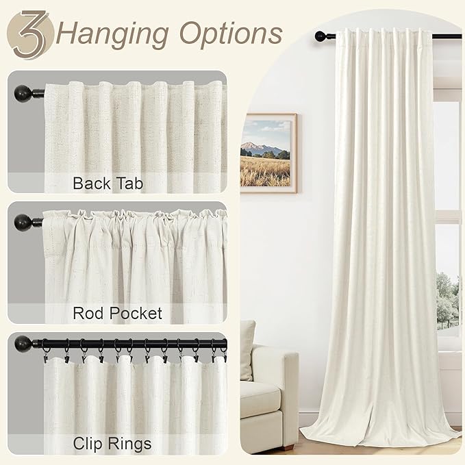 78 Inch Curtains 2 Panel for Bedroom Full Blackout Neutral Boho Window Drape Room Darkening Insulating Thermal Curtain for Winter Cold Weather Closet Curtain for Open Closet Door Sliding Back Cream