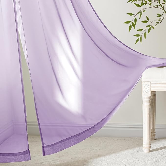 MIULEE Light Purple Sheer Curtains 72 Inches Long, 4 Panels Set, Lavender Light Filtering Rod Pocket Voile Drapes for Living Room and Bedroom, Airy Soft Fabric Window Treatments, 42 x 72 Inches