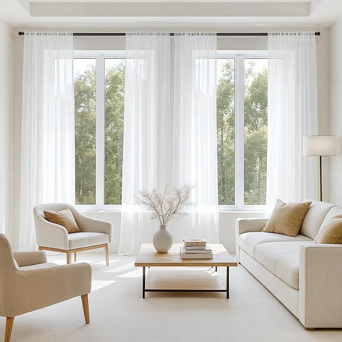 MIULEE White Sheer Curtains 98 Inches Long, 4 Panels Set, Light Filtering Voile Rod Pocket Drapes, Airy Soft Fabric Window Treatments for Living Room and Bedroom, 42 x 98 Inches