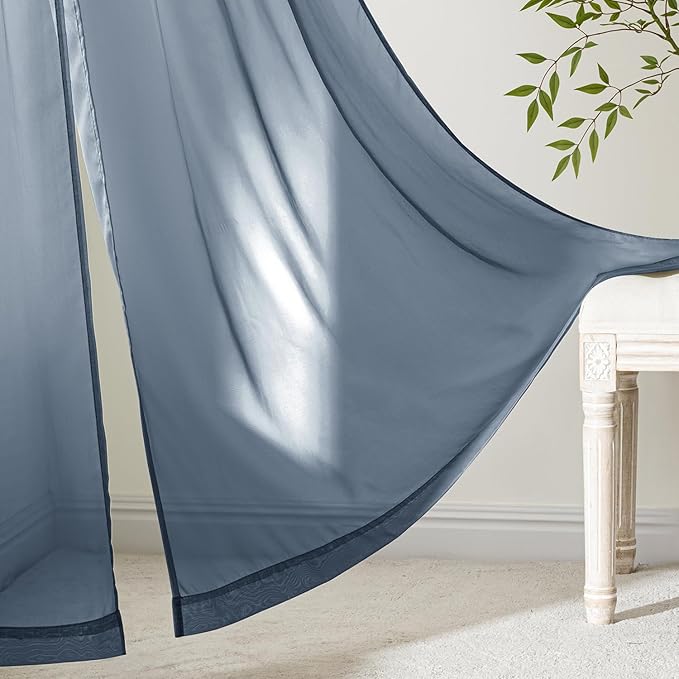 MIULEE Navy Blue Sheer Curtains 84 Inches Long, 4 Panels Set, Light Filtering Rod Pocket Voile Drapes Window Treatments, Semi Transparent Airy Fabric for Bedroom and Living Room, 42 x 84 Inches