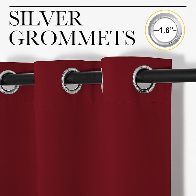 NICETOWN Burgundy Red Blackout Curtains 48 inches Length for Laundry Room, 2 Panels, 42" Wide, Thermal Insulated Decoration Drapes for Short Window