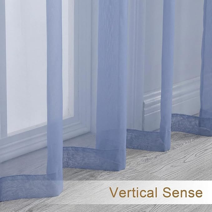 Chyhomenyc Sheer Curtains 63 Inch Length 2 Panels Set - Light Filtering Rod Pocket Window Curtain Treatment Drapes for Bedroom Living Room, 42Wx63L Inch, Denim Blue