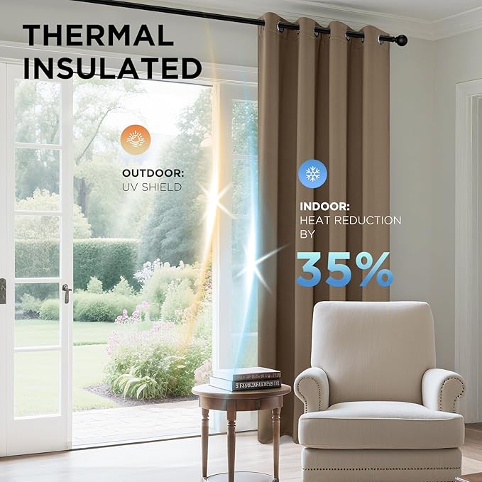 Joydeco Blackout Curtains 63 Inch Length 2 Panels Set, Thermal Insulated Long Drapes 2 Burg, Room Darkening Grommet Drapes for Living Room Bedroom Window