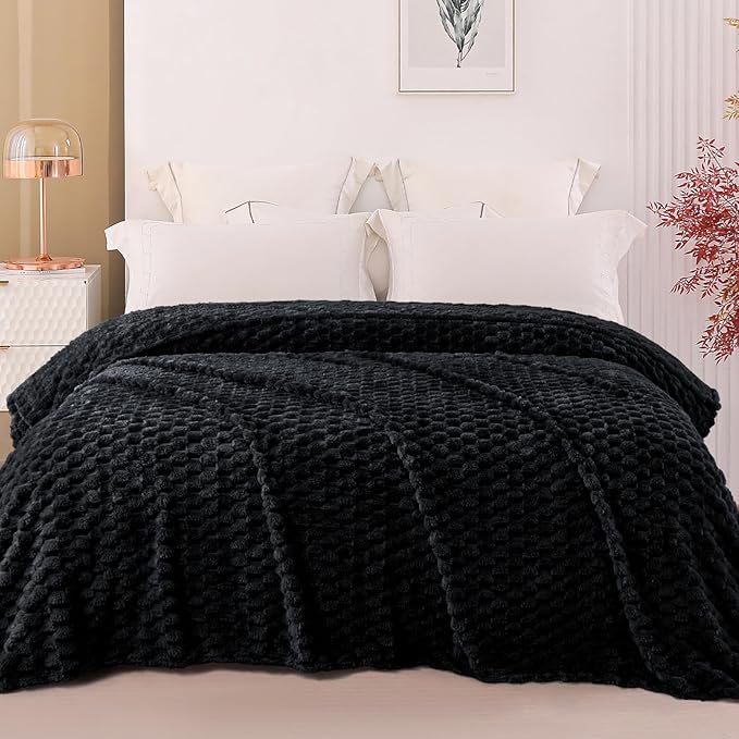 Exclusivo Mezcla Fleece Twin Blanket for Bed, Extra Large Fuzzy Black Bed Blankets, Soft Cozy Plush Sofa Throws for All Seasons, 60x80 Inches