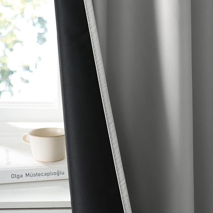 RYB HOME Bedroom Blackout Curtains 80 inches Long, 100% Blackout Thermal Insulated Noise Reducing Curtains for Living Room Nursury, 34 inches Wide by 80 inches Long, Silver Grey