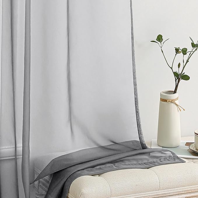 MIULEE 2 Panels Solid Color Sheer Window Curtains Elegant Window Voile Panels/Drapes/Treatment for Bedroom Living Room (54X96 Inches Charcoal Grey)
