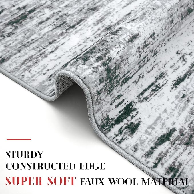 Lansny Modern Abstract Runner Rug 2.6x12, Black Grey White Washable Long Kitchen Runner Non-Slip Soft Hallway Rug Runner Thin Print Faux Wool Carpet for Entryway Bedroom Laundry Room Indoor Home Decor