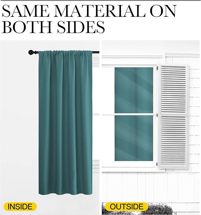NICETOWN Window Curtains for Bedroom, Sea Teal, 2 Panels, W42 x L48 -Inch, Home Decoration Thermal Insulated Rod Pocket Blackout Blinds & Drapes for Small Windows
