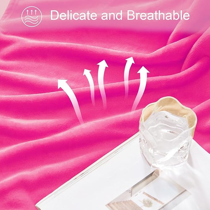 Exclusivo Mezcla Fleece Blankets Queen Size for Bed, Super Soft and Warm, All Season, Cozy, Plush, Lightweight, 90x90 Inches, Hot Pink