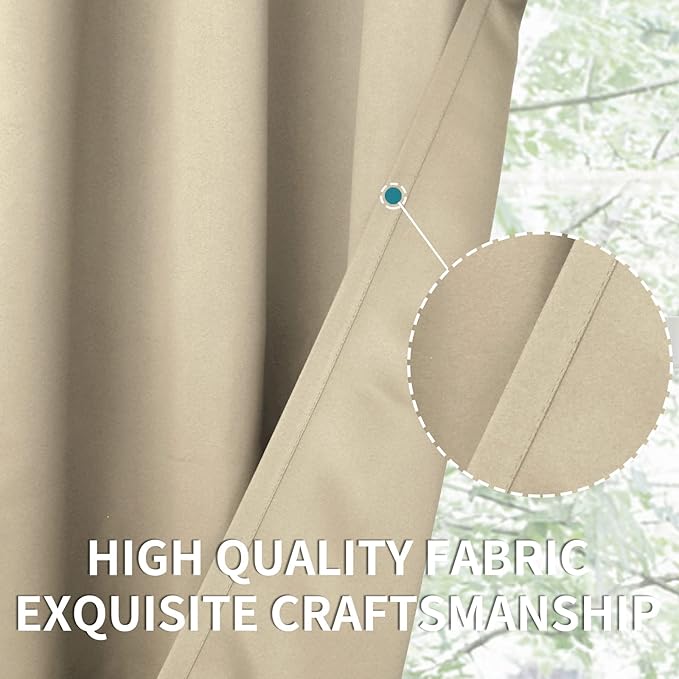 BGment Room Darkening Curtains for Bedroom - Grommet Thermal Insulated Window Treatments Light Blocking Curtains for Living Room, Set of 2 Panels, Each 46 x 72 Inch, Beige