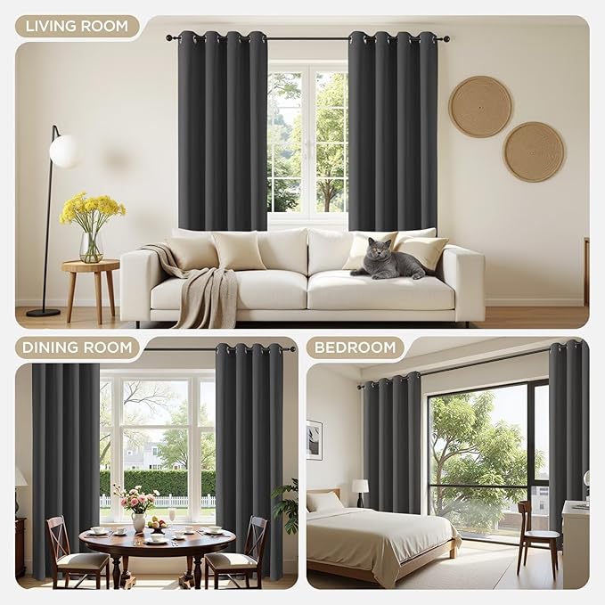Joydeco Blackout Curtains 72 Inches Long 2 Panels Set, Thermal Insulated Long Curtains& Drapes 2 Burg, Room Darkening Drapes for Bedroom Living Room (Grey, W37 x L72 Inch)