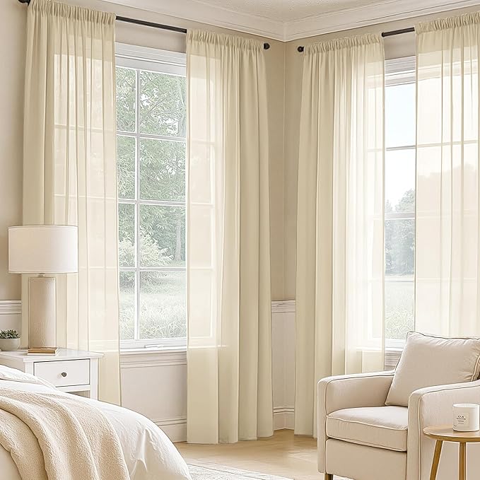 MIULEE Cream Sheer Curtains 102 Inches Long, 4 Panels Set, Light Filtering Rod Pocket Voile Drapes for Living Room and Bedroom, Airy Soft Fabric Window Treatments, 42 x 102 Inches