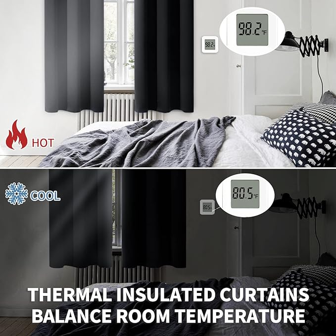 BGment Blackout Curtains - Grommet Thermal Insulated Room Darkening Bedroom and Living Room Curtain, Set of 2 Panels (70 x 63 Inch, Black)