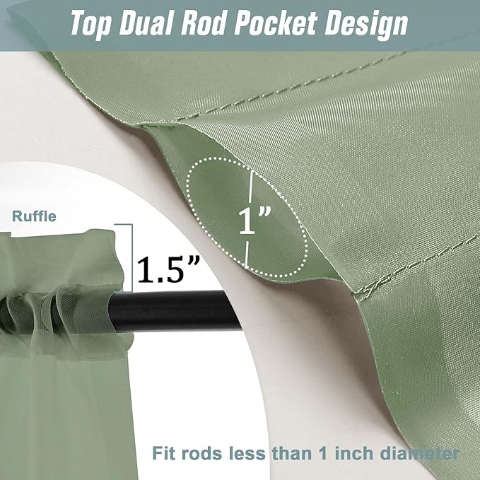 Extra Wide Sage Green Sheer Curtains 120 Inches Long, Extra Long Light Filtering Modern Patio Curtains for Sliding Glass Door, Rod Pocket Drapes for Living Room, 2x59Wx120L Inches, 10FT, 2PCS
