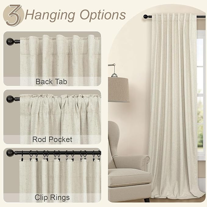 Short Small Blackout Curtains 54 Inches Long for Bedroom Aesthetic Beige Linen Colored Boho Black Out Curtains Insulated Thermal Curtains for Summer Heat Blocking Basement Bathroom Window 52x54 Length