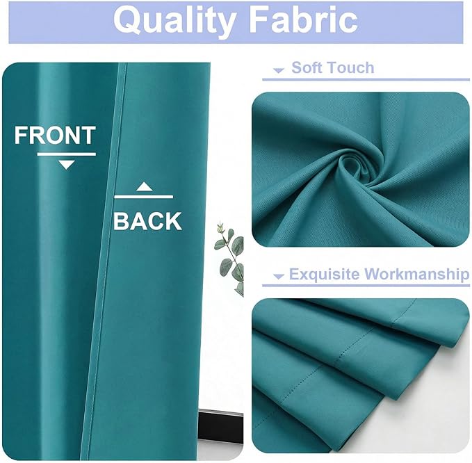 Simplebrand Ava Teal Blackout Curtains for Bedroom 63 Inch Length 2 Panels Set, Privacy Thermal Insulated Rod Pocket Door Window Curtains for Patio French Door Front Door, W40 x L63 Inch