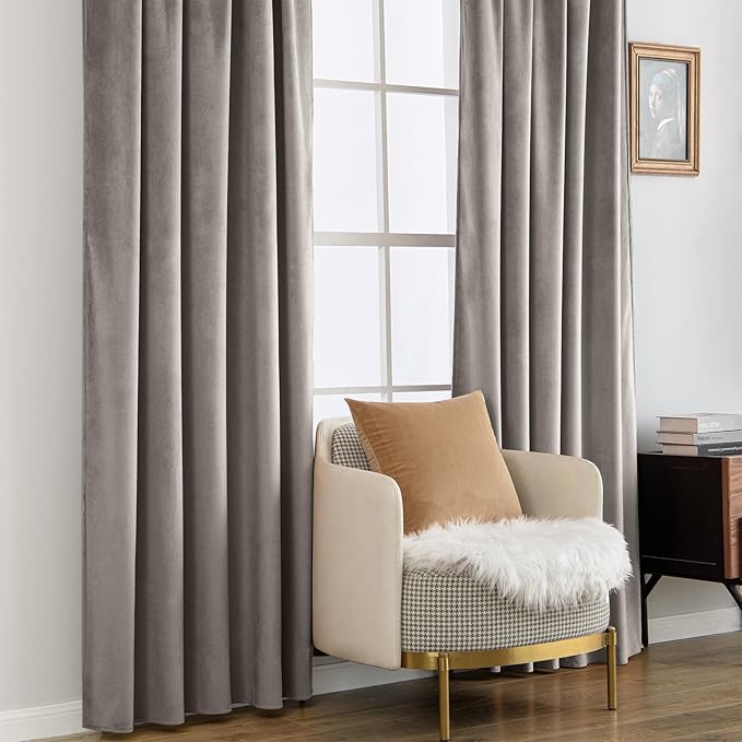 MIULEE Silver Gray Velvet Curtains 96 inches - Luxury Blackout Curtains for Bedroom Living Room Thermal Insulated Super Soft Window Drapes Rod Pocket & Back Tab, W52 x L96 inches, 2 Panels
