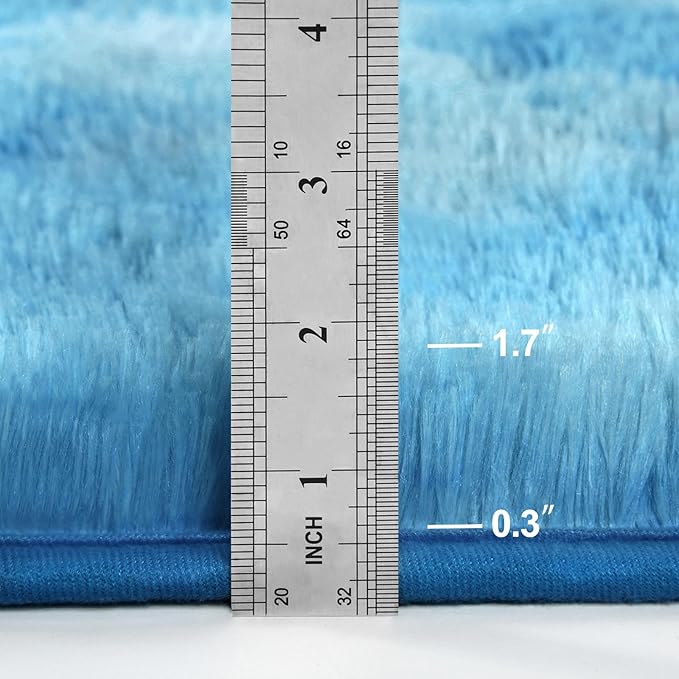 Deerhoo Large Shag Area Rugs 8 x 10, Tie-Dyed Plush Fuzzy Rugs for Living Room, Ultra Soft Fluffy Furry Rug for Bedroom, Indoor Carpet Nursery Rugs for Kids Room Home Decor,Bright Blue