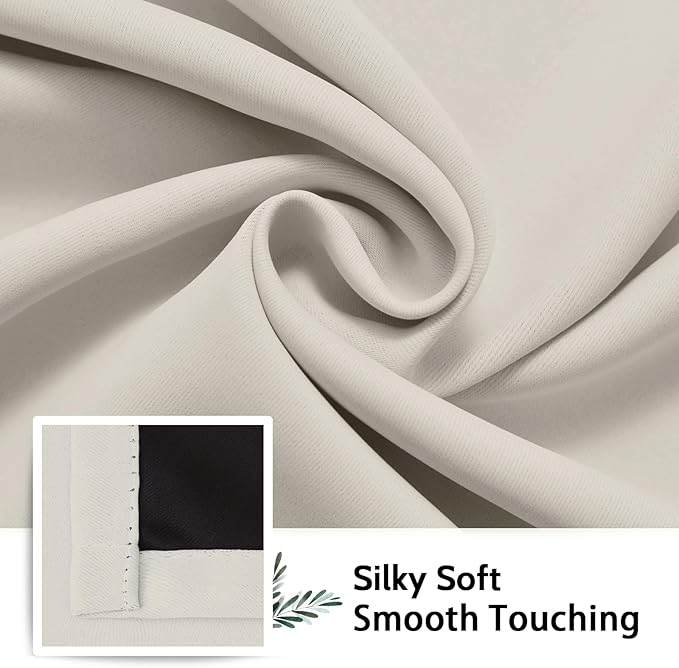 SimpleHome 100% Blackout Curtains for Bedroom,Thermal Insulated Cream Grommet Window Drapes Room Darkening Curtains for Living Room with Black Back,38 x 72 Inch,2 Panels