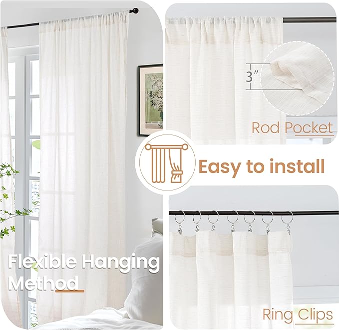 BGment Short Semi Sheer Linen Curtains 30 Inch Length for Windows, Small Drapes Lightweight Rustic Country Textured for Cafe Over Sink Decor Rod Pocket, 2 Panels Set, 24 Inch Wide Each Panel