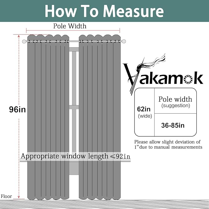 Yakamok Dove Grey Room Darking 96 Inch Length 2 Panel Sets for Livingroom Dining Room Darkening Thermal Insulated Bay Window Hotel Modern Elegant Black Out Sunblock Curtins/Bedroom, 62 x 96 Inches