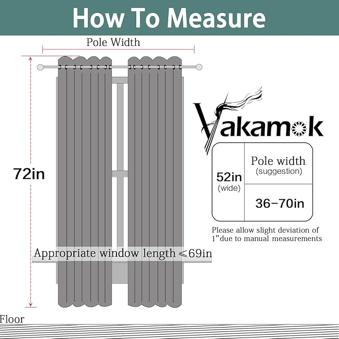 Yakamok Blackout Curtains with Grommet Thermal Insulated Room Darkening Window Drapes for Dedroom, Navy Blue Color, Set of 2, W52 x L72