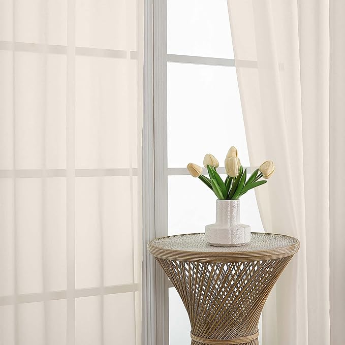 OVZME Sheer Cream Curtains 108 Inches Long 2 Panels Set, 59 Inch Extra Wide Lightweight Airy Cream Sheer Curtain for Living Room Bedroom, Filmy Voile Rod Pocket, 59Wx108L Inches