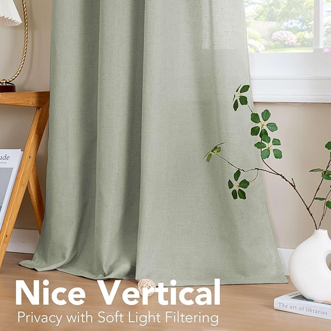 H.VERSAILTEX Grommet Privacy Linen Curtains - 2 Pieces - Total Size 104 Inch Wide (52 Inch Each Panel) - 96 Inch Long - Elegant, Light Filtering Panel Drapes for Bedroom (52" W x 96" L, Sage)