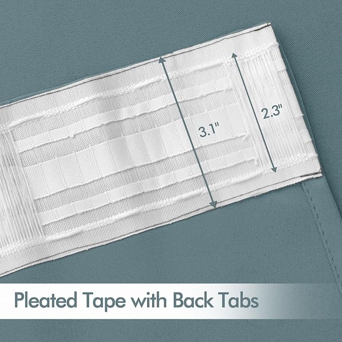 MIULEE Greyish Blue Back Tab Blackout Curtain 96 Inch Long 2 Panels Set for Bedroom, Rod Pocket/Pinch Pleat Thermal Insulated Living Room Darkening Pleated Light Blocking Floor to Ceiling Drape