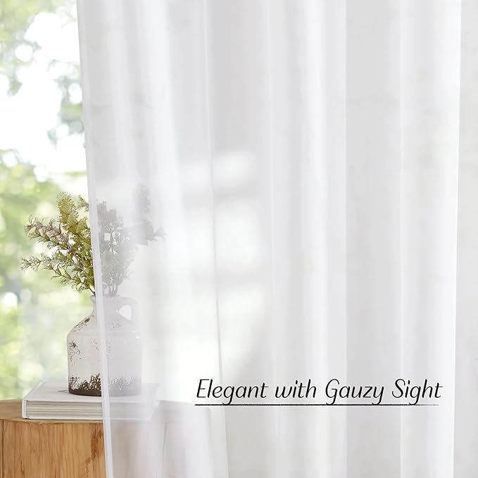 NICETOWN White Sheer 30 inch Curtains for Kitchen, Grommet Short Window Treatments Airy & Breathable Light Filtering Drapes Elegant for Kids Room/Nursery, W30 x L30, 2 Panels