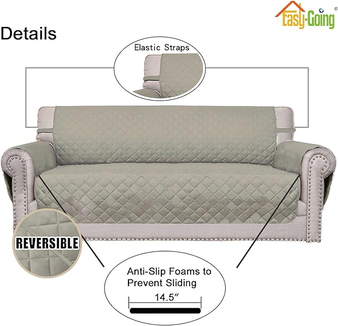 Easy-Going Reversible Oversized Couch Cover for 3 Cushion Couch Sofa Cover for Dogs Water Resistant Furniture Protector Cover with Foam Sticks for Pet (Oversized Sofa, Beige/Beige)