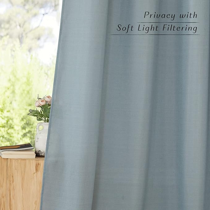 NICETOWN Thick Stone Blue Linen Curtains for Kids Room, Grommet Semi Sheer Linen Blend Curtains & Drapes Privacy Added with Light Filtering for Bedroom/Living Room, W55 x L120, 2 Panels