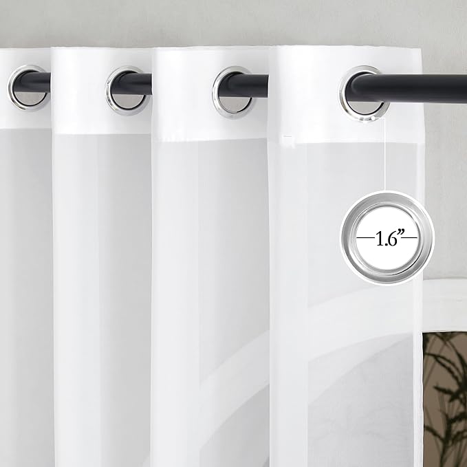 NICETOWN White Sheer Sliding Door Curtains 90 inches Long for Living Room, Grommet Elegant Soft Voile Sheer Textured Airy & Breathable Window Treatments for Bedroom, W66 x L90, 2 Panels