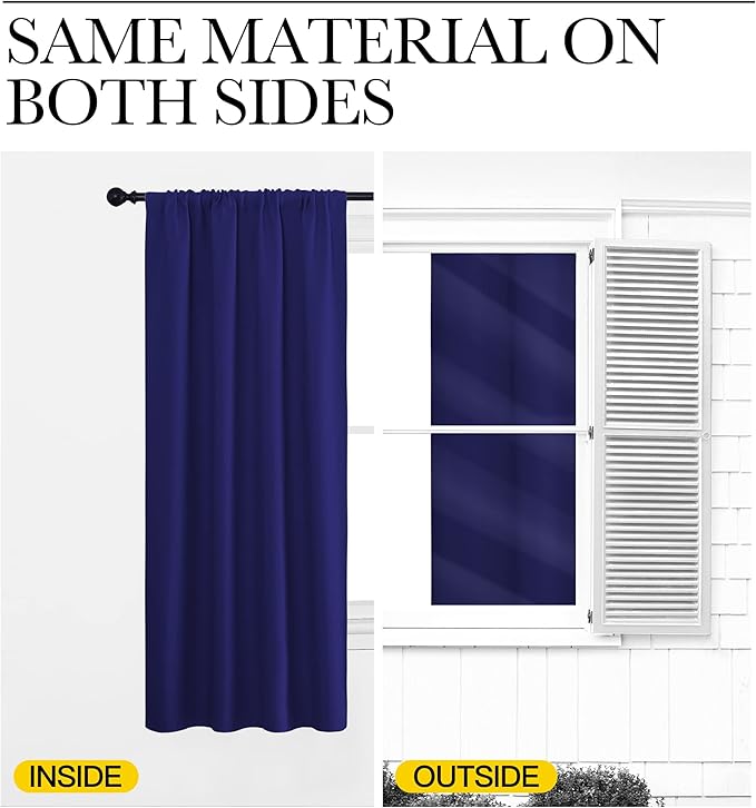 NICETOWN Blackout Curtains for Bedroom, Blackout Curtain Panels, Navy Blue, 1 Pair, 70 by 63-inch, Window Treatment Energy Saving Thermal Insulated Solid Rod Pocket Blackout Drapes/Draperies