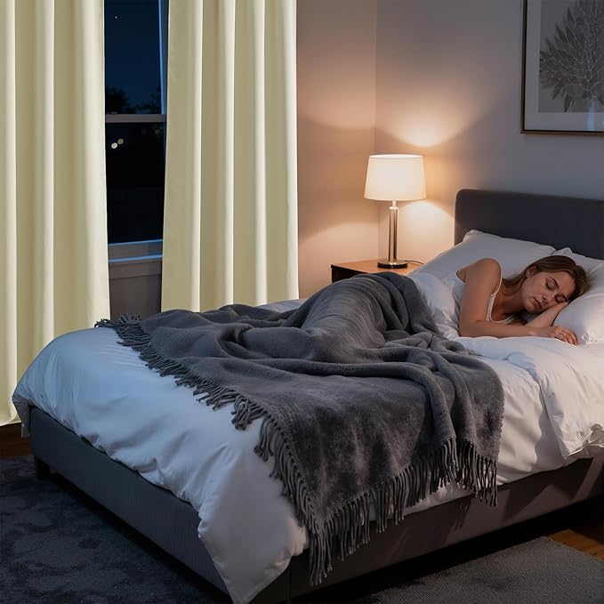 RYB HOME Bedroom Blackout Curtains 54 inches Long, 100% Blackout Thermal Insulated Noise Reducing Curtains for Living Room Nursury, 42 inches Wide by 54 inches Long, Beige