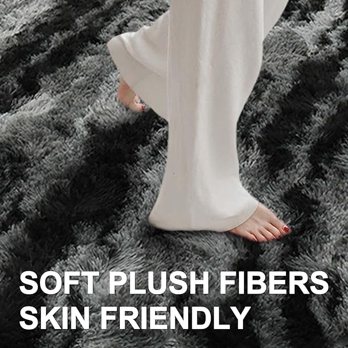 Area Rugs for Living Room, 4x6 Feet Soft Fluffy Shagg Plush Rug High Pile Large Non-Slip Floor Carpet for Bedroom Nursery Dorm Decor Aesthetic Black
