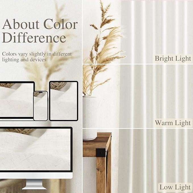 Nanspring Beige White Extra Wide Linen Curtains for Living Room Bedroom Light Filtering Semi Sheer Curtains for Sliding Door Coastal Decor Floor to Ceiling Window Extra Long Curtain 100x120