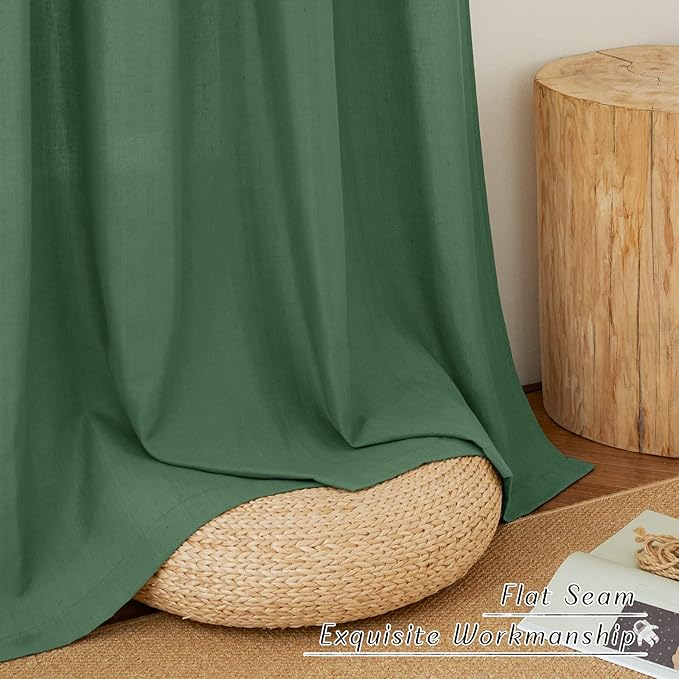NICETOWN Flax Olive Green Linen Curtains for Room Divider, Grommet Top Thick Flax Semi Sheer Vertical Drapes Privacy Assured with Light Filtering for Sliding Glass Door, W68 x L96, 2 Pieces