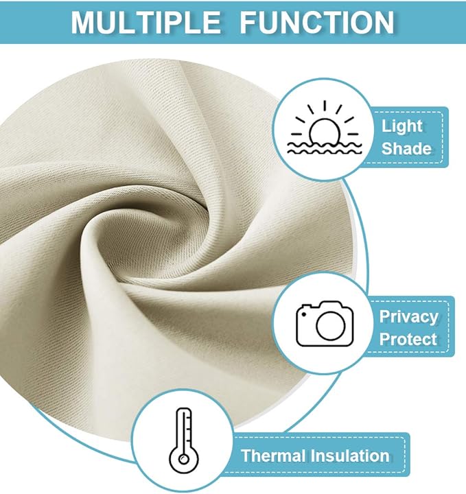 RYB HOME Short Curtains for Bedroom, Room Darkening Insulated Summer Heat Light UV Blocking Energy Saving Drapes for Nursery, Width 34 by Length 48, Beige, Set of 2