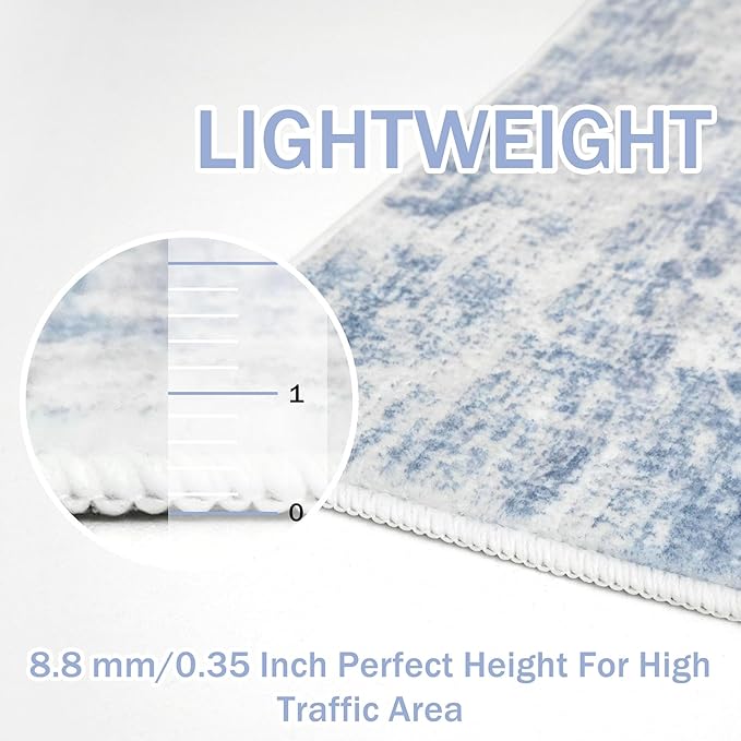 IOHOUZE Abstract Area Rug 4x6 Ft Washable Rugs for Entryway Indoor, Non Slip Small Living Room Rugs Printed Faux Wool Throw Rug, Floor Carpet for Kitchen Nursery Playroom, Light Blue Grey