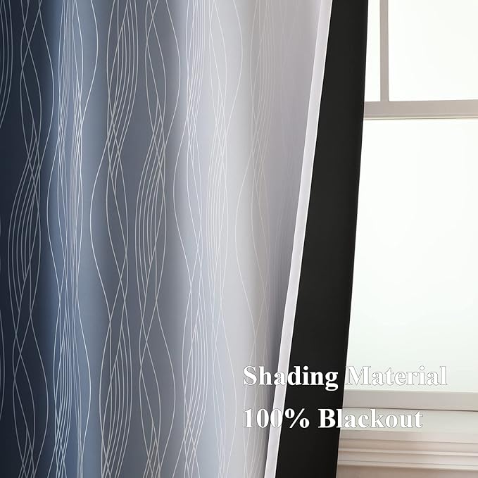 Estelar Textiler Navy Blue and Grayish White Blackout Curtains for Bedroom 72 Inches Long, Thermal Insulated Ombre Blackout Drapes, Room Darkening Energy Saving Drapes for Living Room,52Wx72L,2 Panels